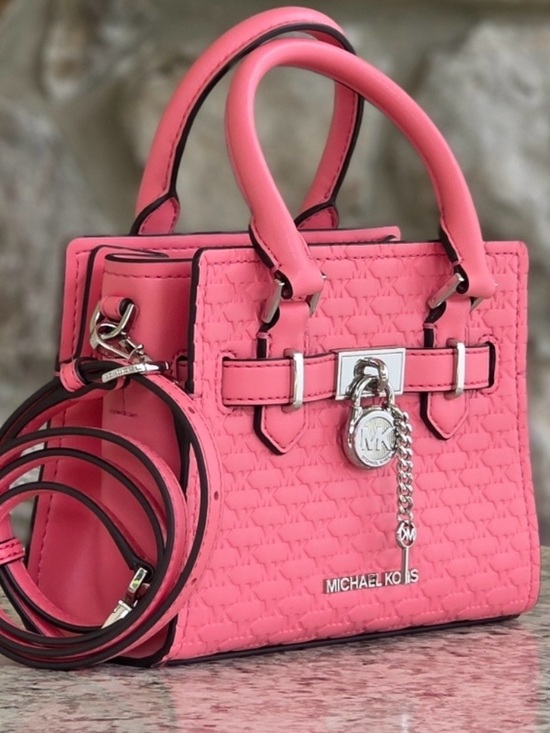 Michael Kors Handbags - Michael Kors Pink Embossed Leather Mini Satchel with Charm